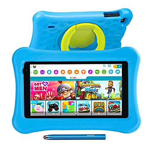 Tablet para niños de 7 Pulgadas AWOW Tablet Infantil, Android 10 Go Quad Core, KIDOZ Preinstalado, con Kid-Proof Funda y Lápiz Táctil, Control Parental, Doble Cámara, Azul