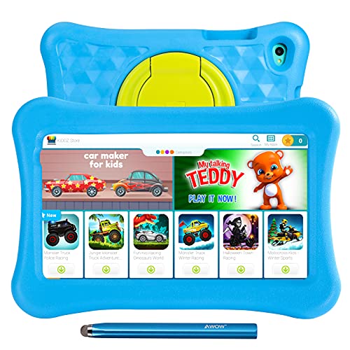 Tablet para niños de 8 Pulgadas AWOW Tablet Infantil, Android 11 Go Quad Core, 2GB RAM 32GB ROM, KIDOZ Preinstalado, con Kid-Proof Funda y Lápiz Táctil, Control Parental, Doble Cámara, Azul