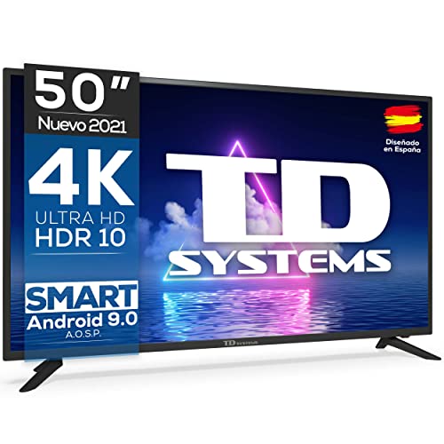 TD Systems K50DLG12US - Televisores Smart TV 50 Pulgadas 4k UHD Android 9.0 y HBBTV, 1500 PCI Hz, 3X HDMI, 2X USB. DVB-T2/C/S2, Modo Hotel. Televisiones