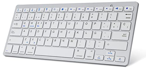 Teclado Bluetooth Español, SENGBIRCH Light Teclado Inalámbrico Portátil para iPhone de iOS, iPad, Samsung, Huawei, Android, Windows y Cualquier Dispositivo con Bluetooth, Teclado Bluetooth (Blanco)