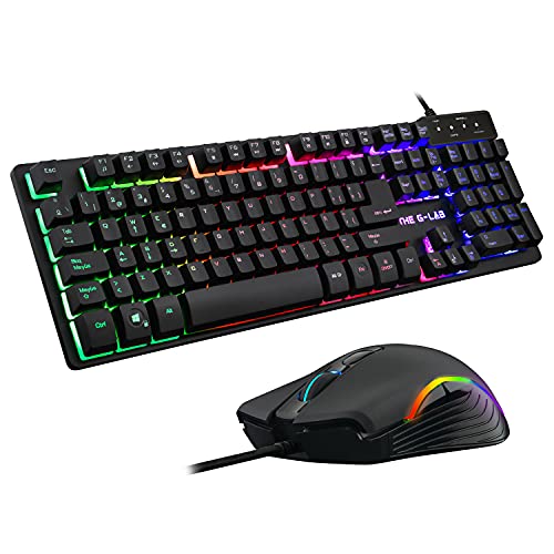 THE G-LAB Combo Krypton Pack de Teclado Gaming USB y Ratón Multicolor Retroiluminación  Teclado Gaming QWERTY - Incluye Ñ - Anti-Ghosting + Ratón Gaming 6 Botones 3200 dpi  PC PS4 Xbox One (Negro)