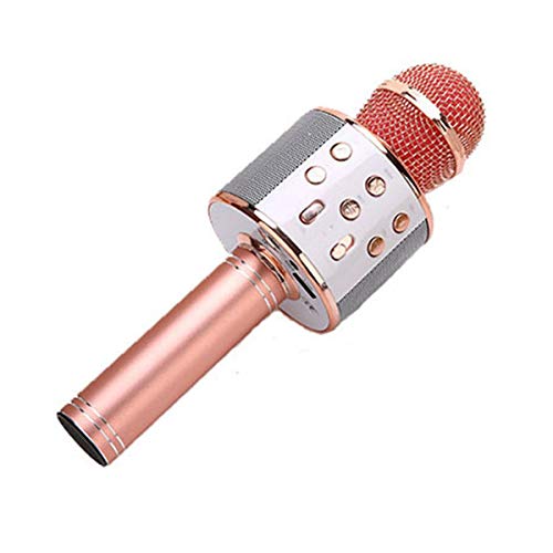 Triamisus Ktv Micrófono de Mano inalámbrico Karaoke Reproductor USB Micrófono Altavoz portátil Navidad Birtay Fiesta en casa Micrófono de Mano - Oro Rosa