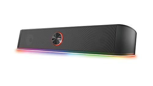 Trust Gaming Barra de Sonido con Iluminación RGB GXT 619 Thorne - Altavoces PC Gaming Estéreo 2.0, 12 W, Alimentación USB, 3,5 mm Jack, para PC, Ordenador Portátil, TV - Negro