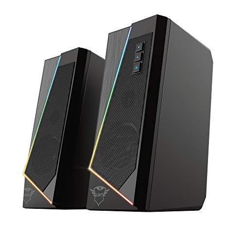 Trust Gaming Juego de Altavoces PC con iluminación RGB GXT 609 Zoxa - Altavoz Potente, 6 Modos de iluminación RGB, Alimentación por USB, 12 W, per PC, Ordenador Portátil