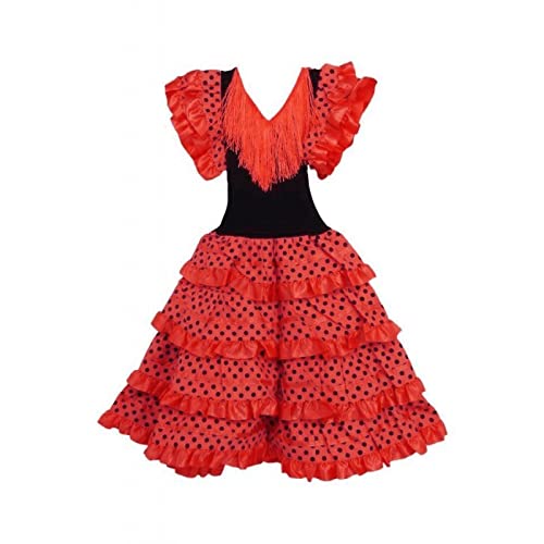 Vestido Sevillanas Niña Rojo?Tallas Infantiles de 1 a 15 años?[1-2 años] Disfraz Sevillana Traje Flamenca Volantes Feria Abril Sevilla Baile