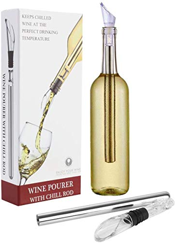 Vicloon Enfriador de Vino, Enfriador Botellas Vino con Varilla de Enfriamiento, Acero Inoxidable Aereador y Vertedor, Antigoteo y Duradero para Los Amantes del Vino