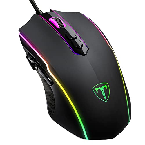 VIVIJO Ratón Gaming con Cable, 5 dpi Adjustables hasta 7200, Gaming Mouse Óptico, Ratón Ergonómico Óptico RGB con 8 programables Botones y Iluminación RGB para PC, Portátil