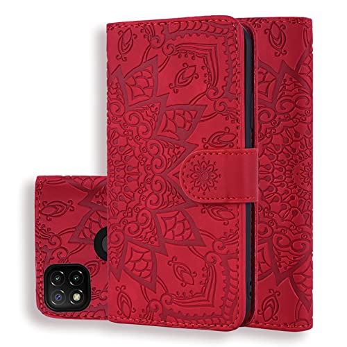 Vkooer Funda para Xiaomi Redmi 9C / 9C NFC Carcasa con Tapa Funda Protectora de Cuero PU Teléfono Móvil Billetera Case con Bolsillo y Magnética para Xiaomi Redmi 9C / 9C NFC, Rojo