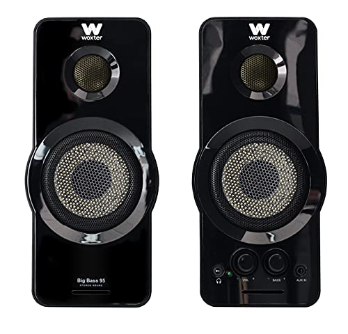 Woxter Big Bass 95 - Altavoces Multimedia Estéreo, 20W, Potentes, conexión 3,5mm, Botones y conexiones AUX y CASCOS en parte frontal, terminación piano, PC / Smartphones y videoconsolas