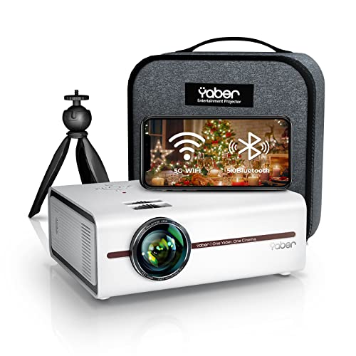 YABER V5 7000 Lúmenes Mini Proyector Portátil, 2.4G & 5G WiFi Bluetoot Proyector Soporta 1080P Full HD, Cine en Casa Adecuado para Smartphone iPad, HDMI / USB / VGA / AV(Bolsa y Trípode incluidos)