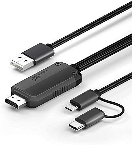 YEHUA USB C a HDMI Cable, 2 en 1 Micro USB a HDMI Adaptador 1080P MHL a HDMI para Todos los Teléfonos/Tabletas Android/a TV/Proyector/Monitor(6.6ft)