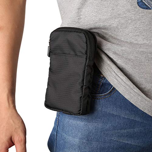 Youkii - Bolsa de cinturón con clip para teléfono móvil, bolsa universal de 6 pulgadas, para teléfono móvil, con bolsas de plátano deportivo, bolsa portátil (negro)