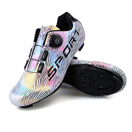 Zapatillas Ciclismo Carretera Hombre Mujere Zapatillas MTB Adulto Cycling Shoes Talla 41 Color Blanco Hebilla De Zapato Giratoria Respirable Calzado Ciclismo con Caja De Zapatos